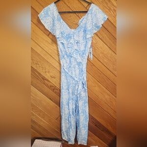 Luxology Light Blue And White Paisley Design Calf Length Small Jumpsuit NWT